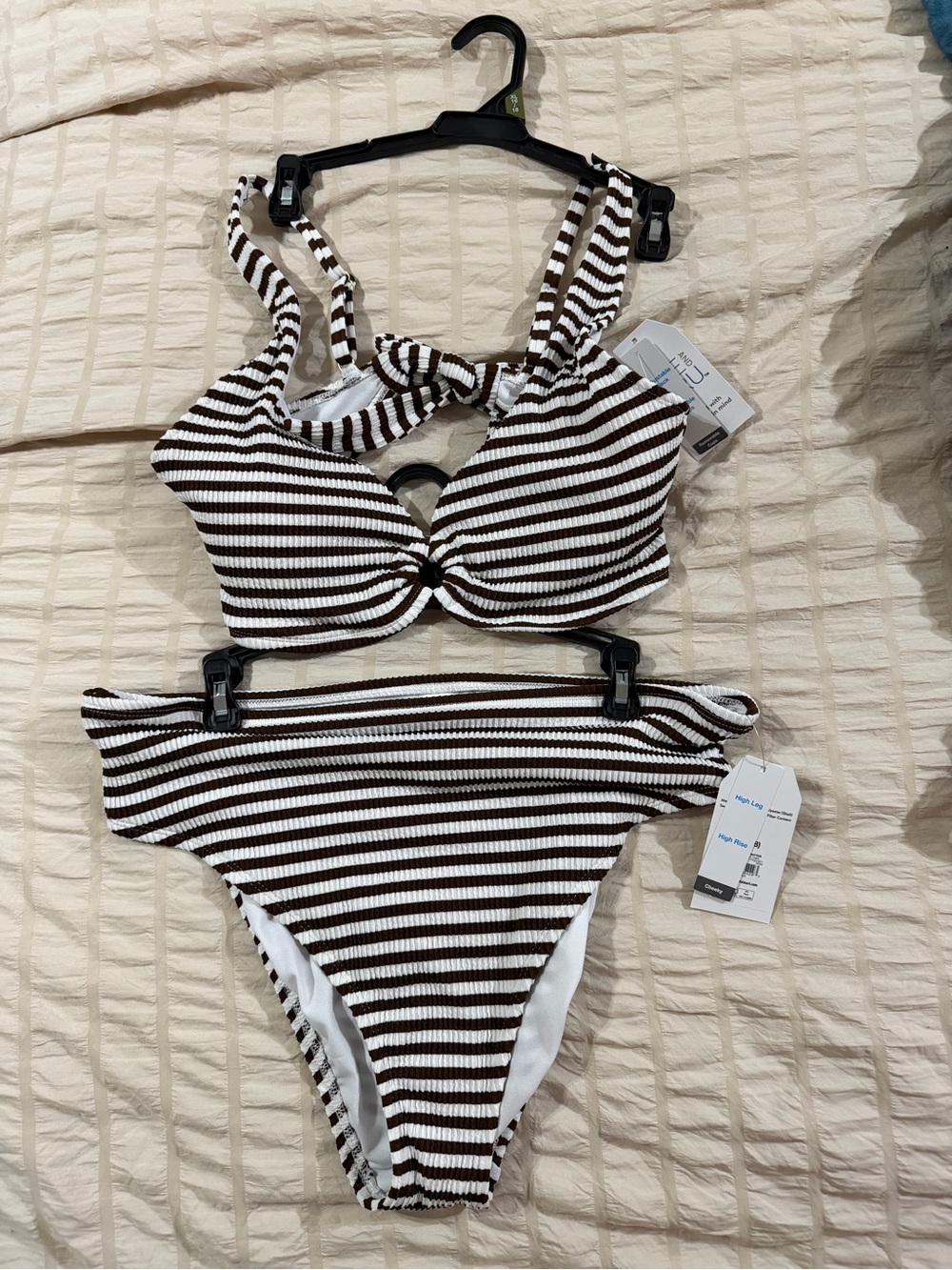 Striped Brown & White Bikini